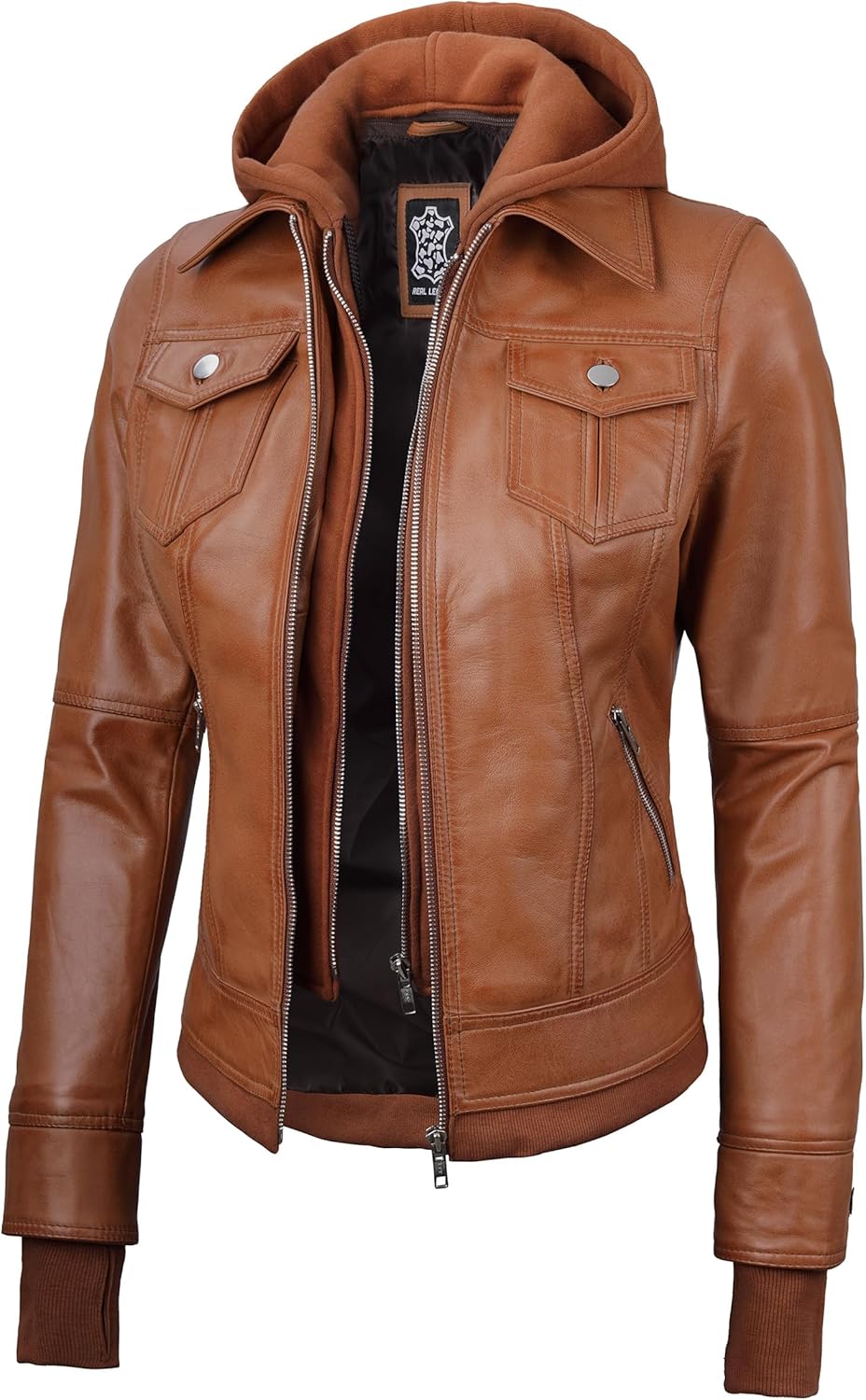 Blingsoul Leather Bomber Jacket Women - Real Lambskin Womens Leather Jackets with Removable Hood - Image 10