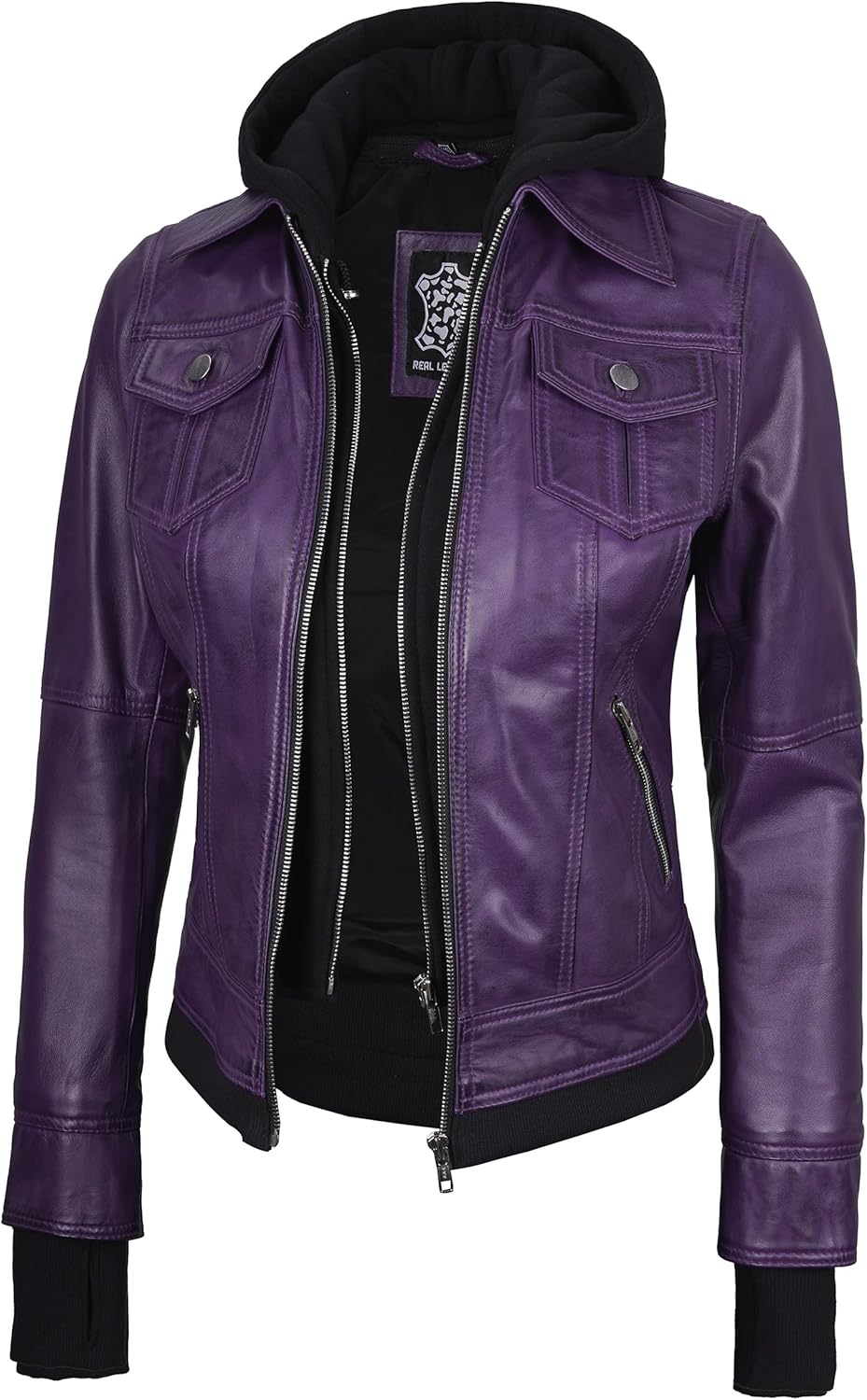 Blingsoul Leather Bomber Jacket Women - Real Lambskin Womens Leather Jackets with Removable Hood - Image 13
