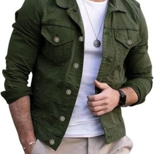 CHARTOU Men's Denim Jacket Casual Regular Fit Button Down Long Sleeve Jean Trucker Jacket