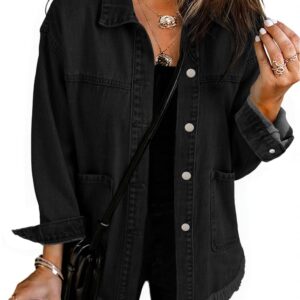 Choichic Women's Oversized Denim Jean Jacket Coat Frayed Hem Button Down Western Shacket With Pockets Fall Outfits