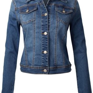 Design by Olivia Women's Classic\/Destroyed Vintage Washed Long Sleeve Denim Jean Jacket