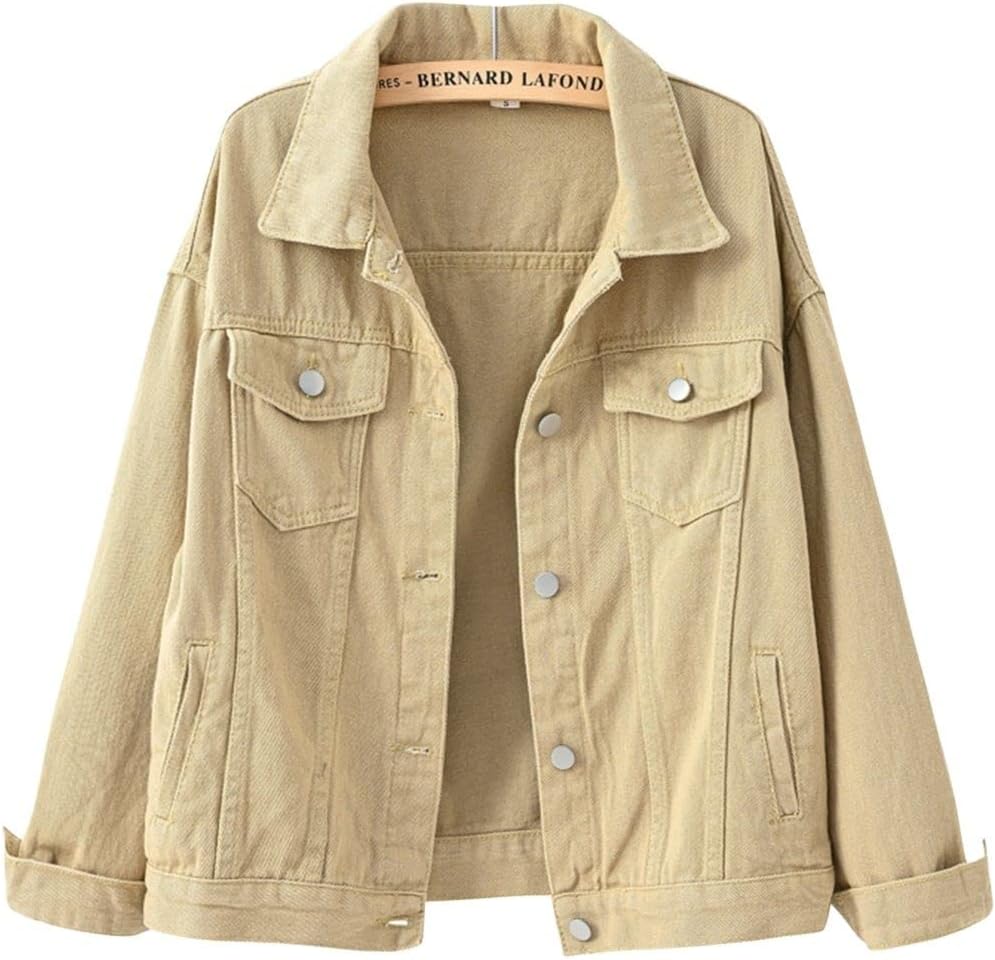 ebossy Women's Candy Color Denim Jacket Relaxed Fit Casual Jean Trucker Jacket