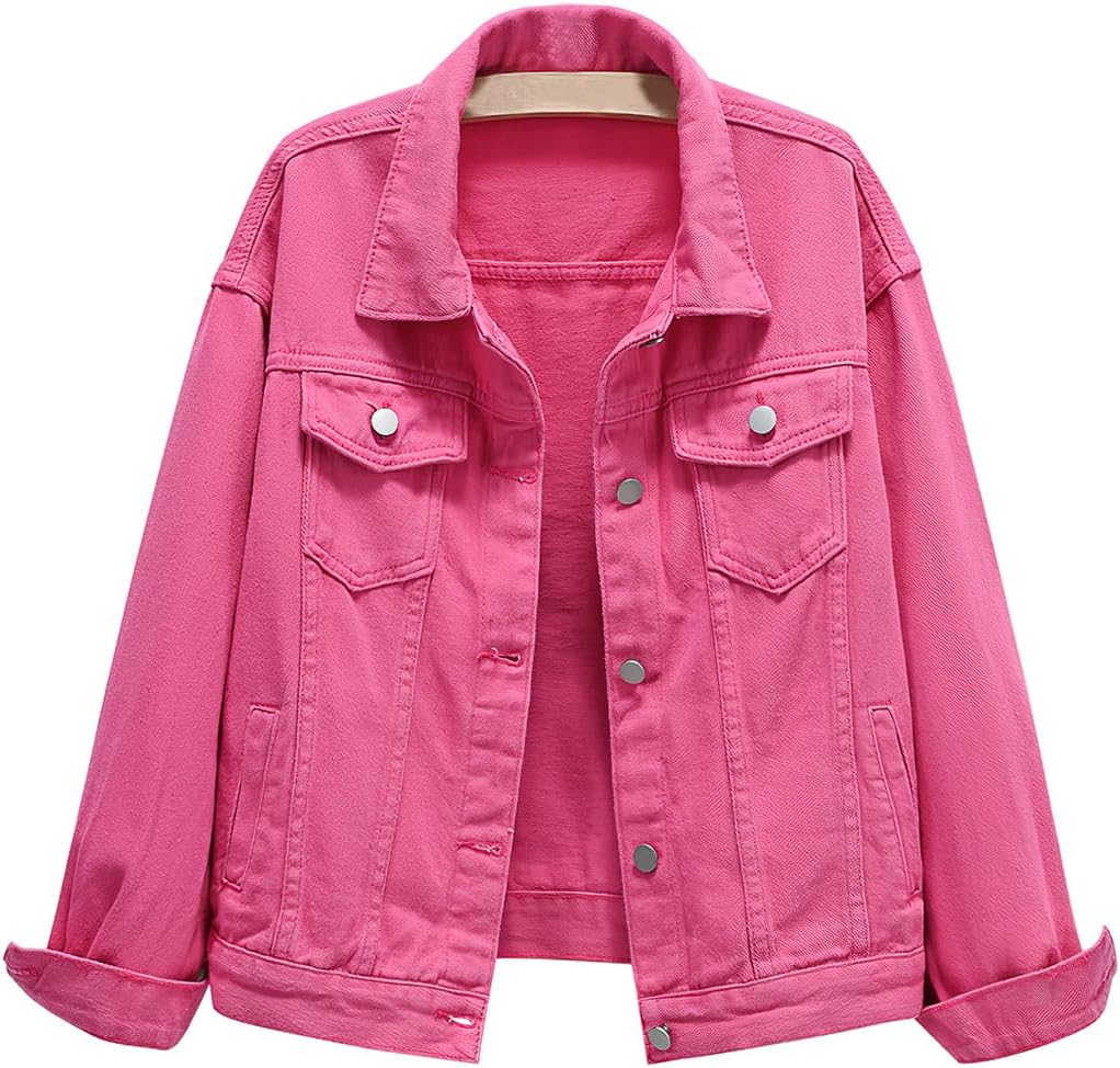 ebossy Women's Candy Color Denim Jacket Relaxed Fit Casual Jean Trucker Jacket - Image 11