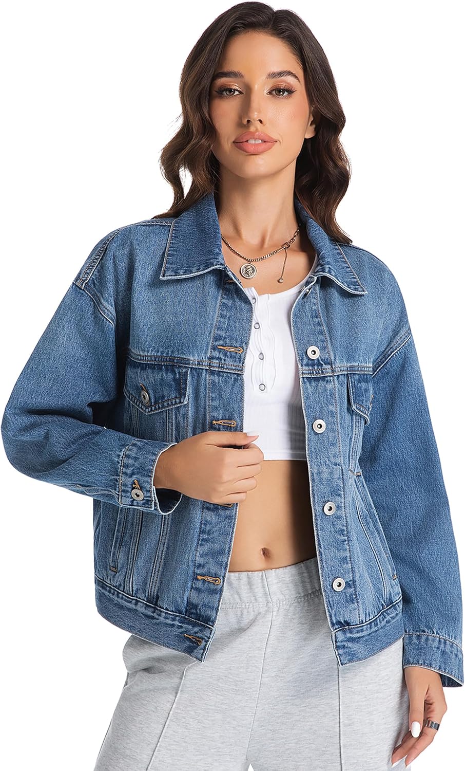 EG CHRIS G Women's Denim Jacket Loose Relaxed Fit with Pocket Trucker Jean Jacket Coats - Image 4