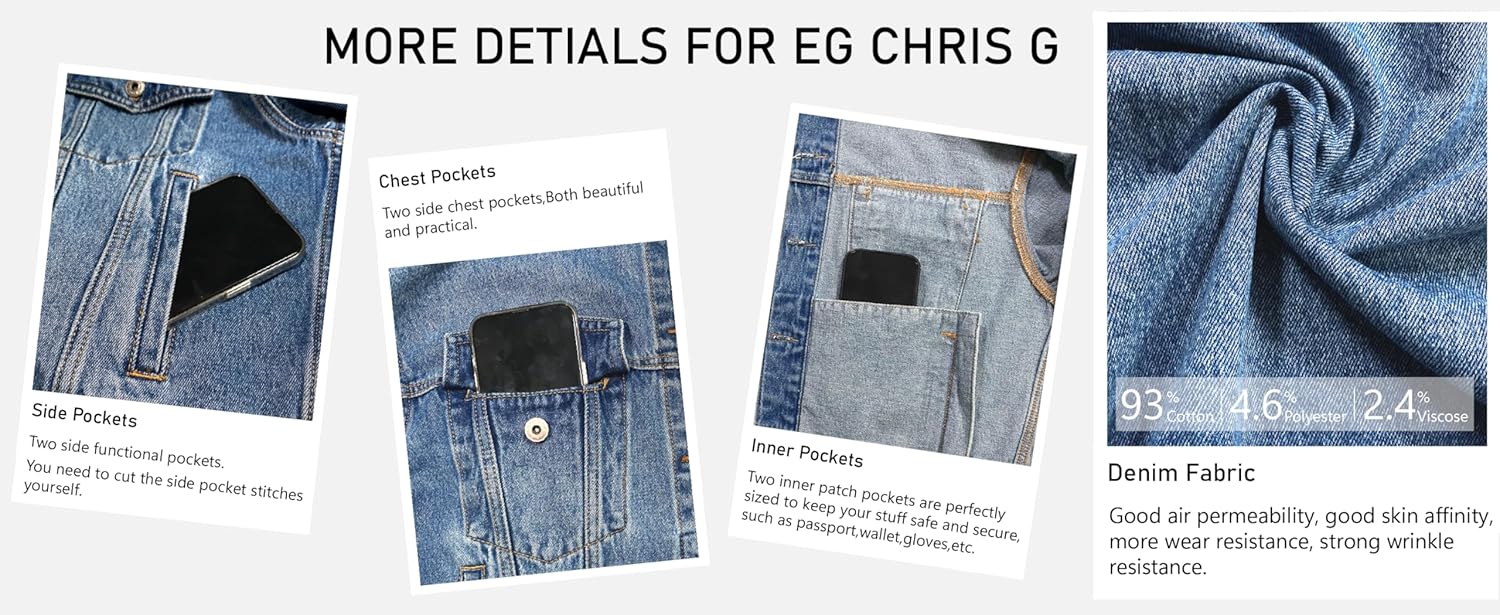 EG CHRIS G Women's Denim Jacket Loose Relaxed Fit with Pocket Trucker Jean Jacket Coats - Image 5