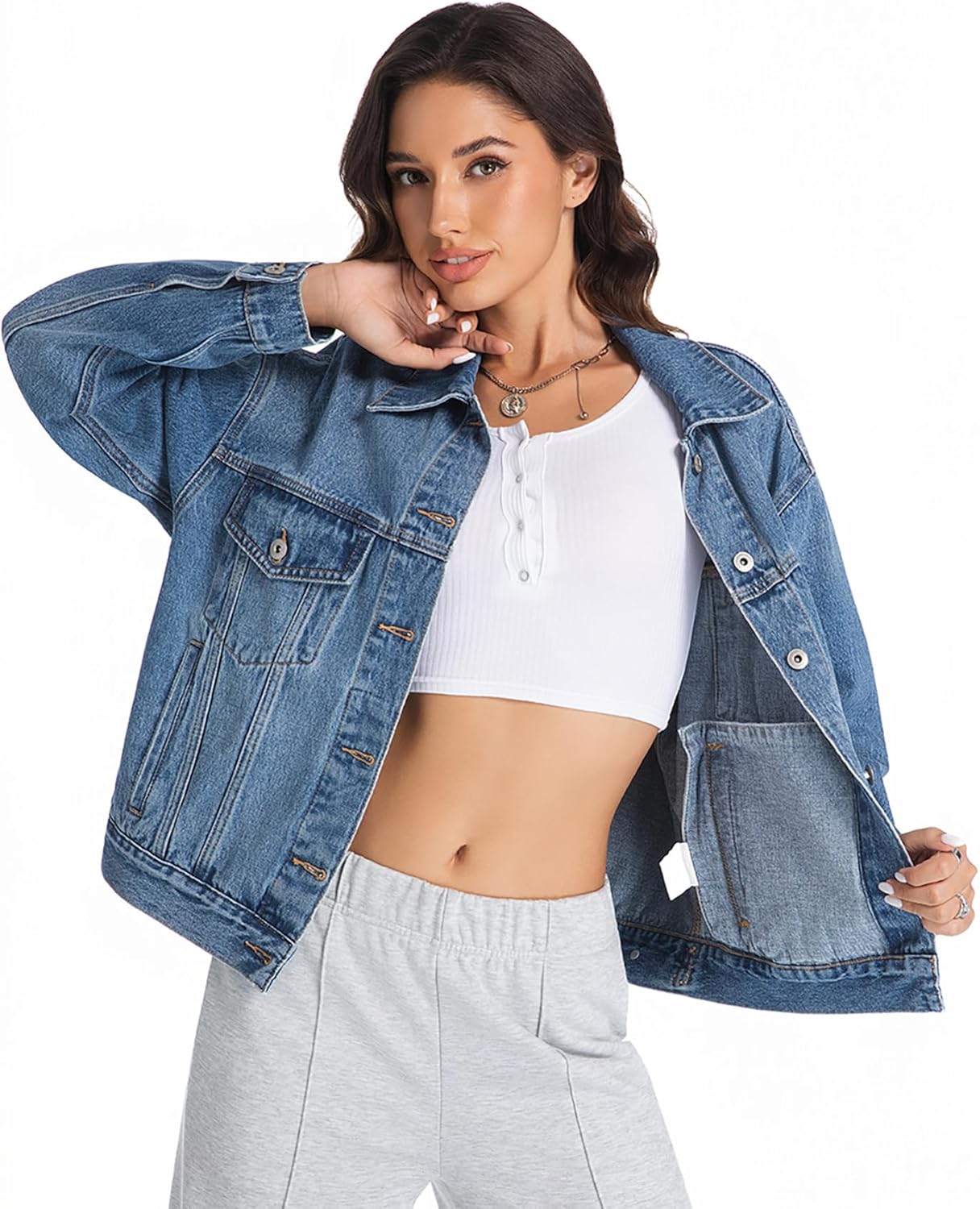 EG CHRIS G Women's Denim Jacket Loose Relaxed Fit with Pocket Trucker Jean Jacket Coats - Image 3