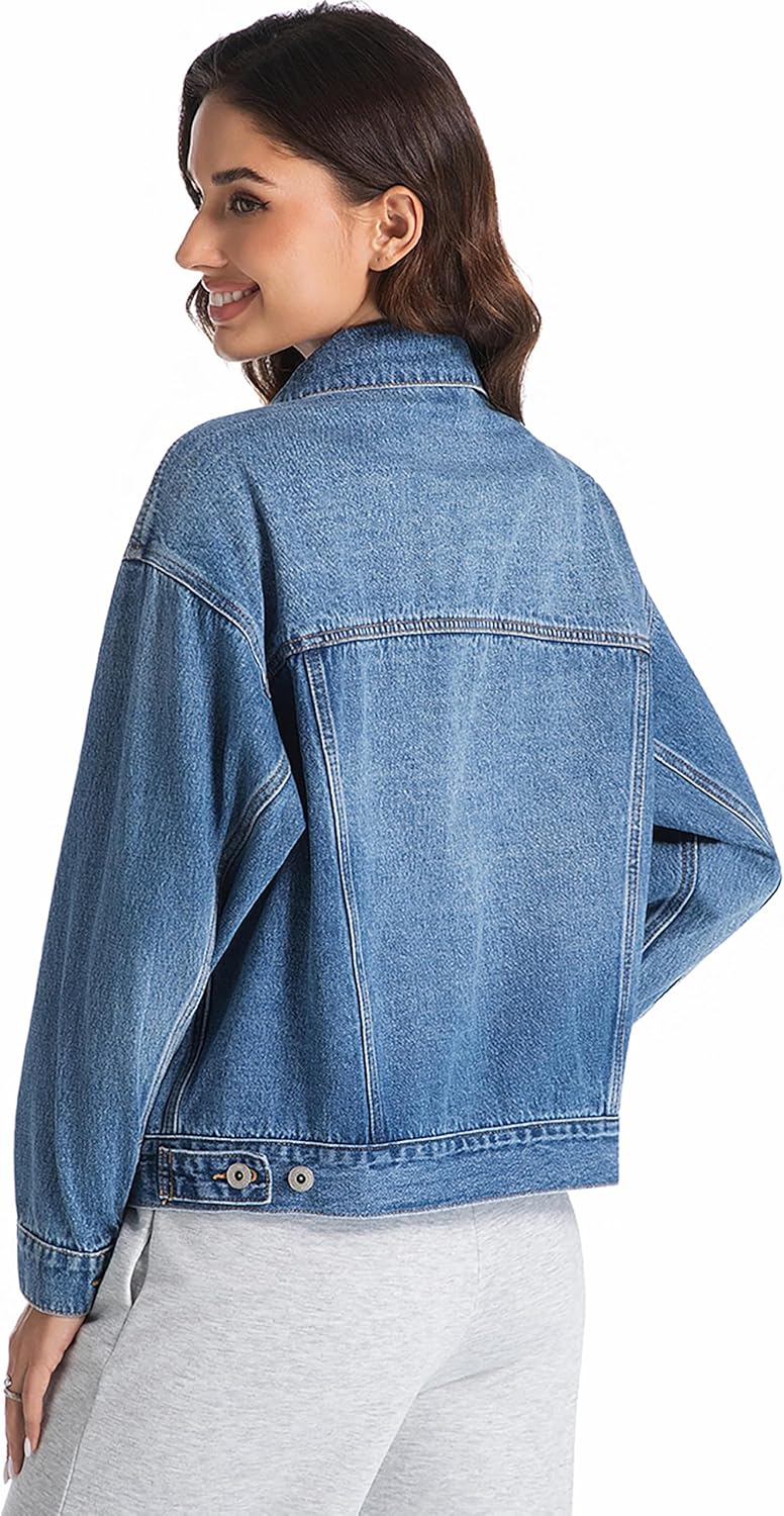 EG CHRIS G Women's Denim Jacket Loose Relaxed Fit with Pocket Trucker Jean Jacket Coats - Image 2