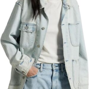 EZAPINE Women Long Sleeve Denim Jacket Button Down Oversized Jean Jacket Jean Shirt