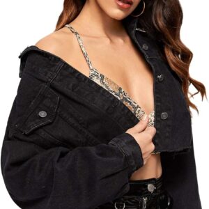 Floerns Women's Casual Drop Shoulder Ripped Crop Denim Jean Jacket