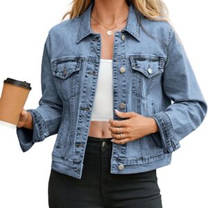 Glamaker Womens Jean Jacket 2025 Basic Trendy Long Sleeve Denim Jackets Button Down Fitted Trucker Shacket with Pockets