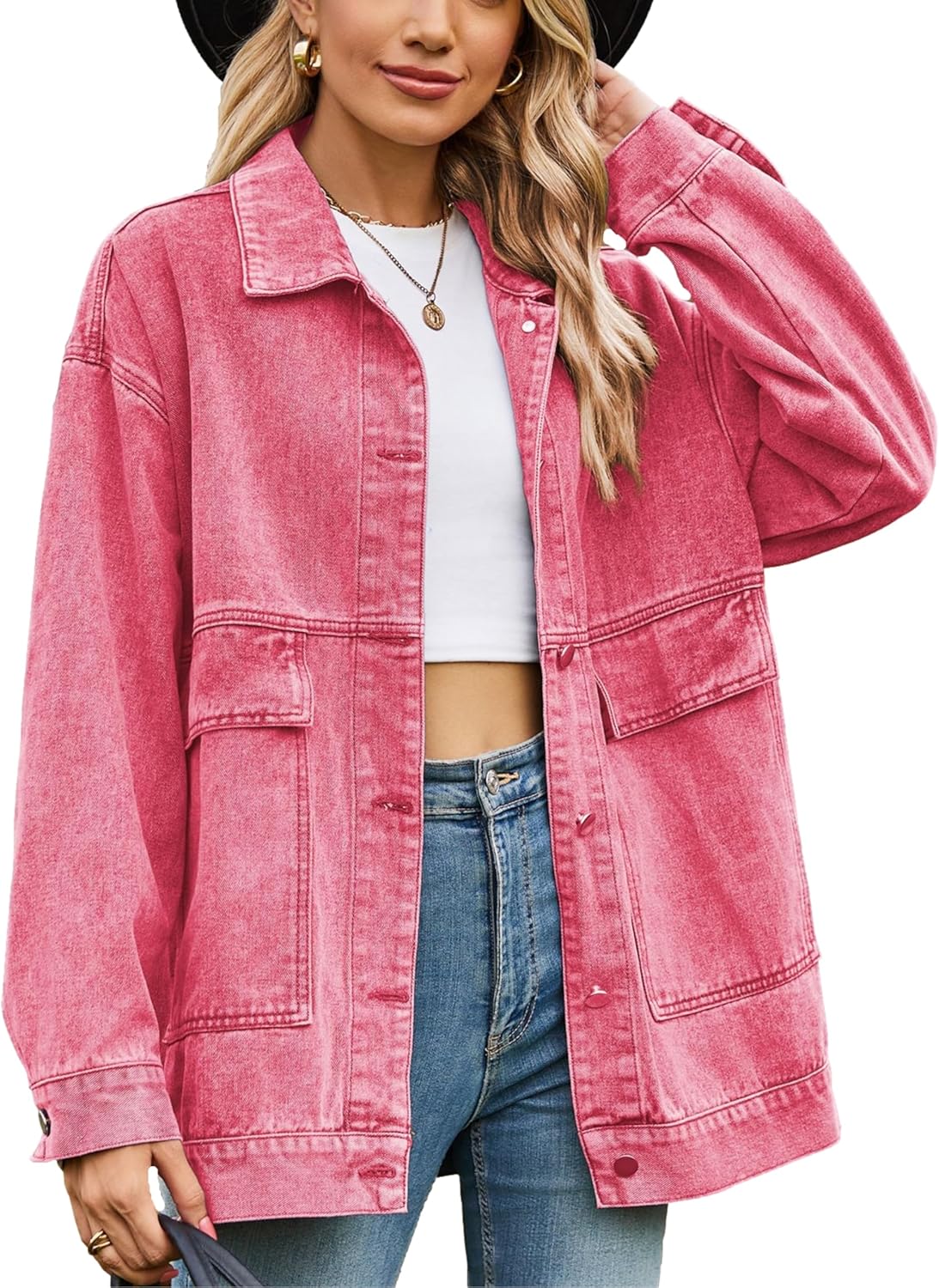 HangNiFang Aztec Denim Jacket Shacket for Women Button Down Vintage Distressed Blue Jean Jacket - Image 9