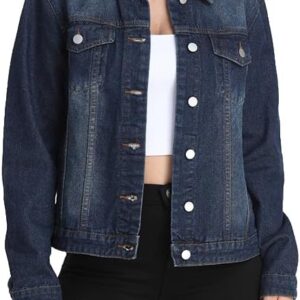 J.Corrine Women's Denim Jacket Long Sleeves Button Down Shacket Jacket Jean Coat with Pockets