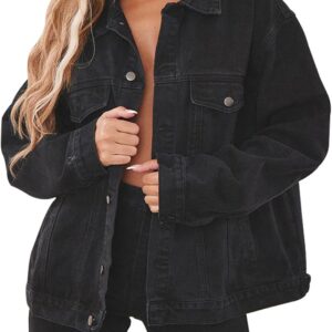Jean Jacket for Women Distressed Long Sleeve Oversized Denim Trucker Jackets Coat