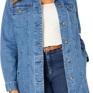 Jessica London Women's Plus Size Long Denim Jacket Oversized Jean Jacket