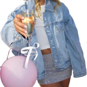 Justalwart Women Distressed Light Wash Oversized Denim Jacket