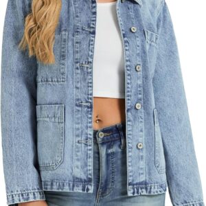 Kedera Jean Jackets for Women Fashion Oversized Button Down Denim Jacket Western Shacket Jacket with Pockets
