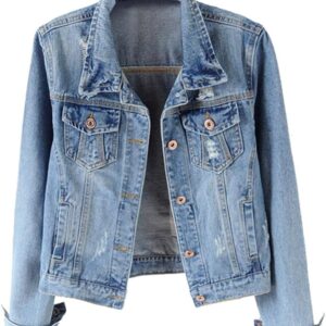 Kedera Womens Denim Jackets Distressed Ripped Long Sleeve Jean Jacket Coats