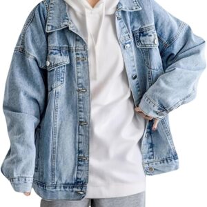 LifeShe Oversized Denim Jacket Women Boyfriend Jean Jacket Trendy Loose Shacket Fall Trucker Coats