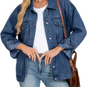 LifeShe Oversized Jean Jacket for Women Trendy Fall Boyfriend Denim Jackets Loose Shacket Coats 2025