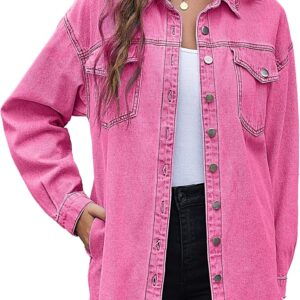 LookbookStore Jean Jacket Women Trendy Oversized Button Down Long Sleeve Frayed Hem Denim Shirt Jackets Distress Shacket