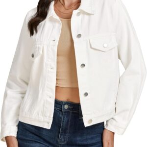 luvamia Denim Jackets for Women Trendy Casual Button Down Relaxed Fit Western Trucker Distressed Jean Jacket with Pocket