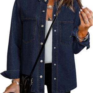 luvamia Denim Jackets for Women Trendy Long Sleeve Jean Jacket Casual Button Down Western Flat Pocket Shacket