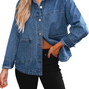 luvamia Denim Jackets for Women Trendy Oversized Long Sleeve Button Down Jean Jacket Casual Shacket with Patch Pockets