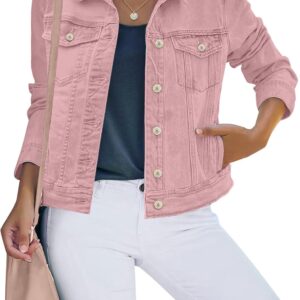 luvamia Women's Basic Button Down Stretch Fitted Long Sleeves Denim Jean Jacket