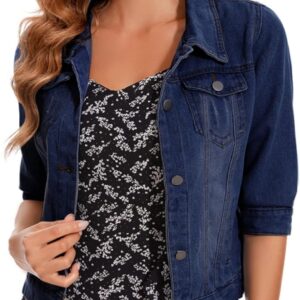 MINTLIMIT Women's Cropped Denim Jacket 2025 Lapel Jean Coat Button Trendy 3\/4 Sleeve Stretch Short Plus Size Denim Jacket