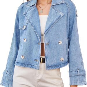 Nitzana Denim Jacket for Women Cropped Trench Coat Double Breasted Lightweight Jean Jackets Casual Outerwear 2025 Trendy