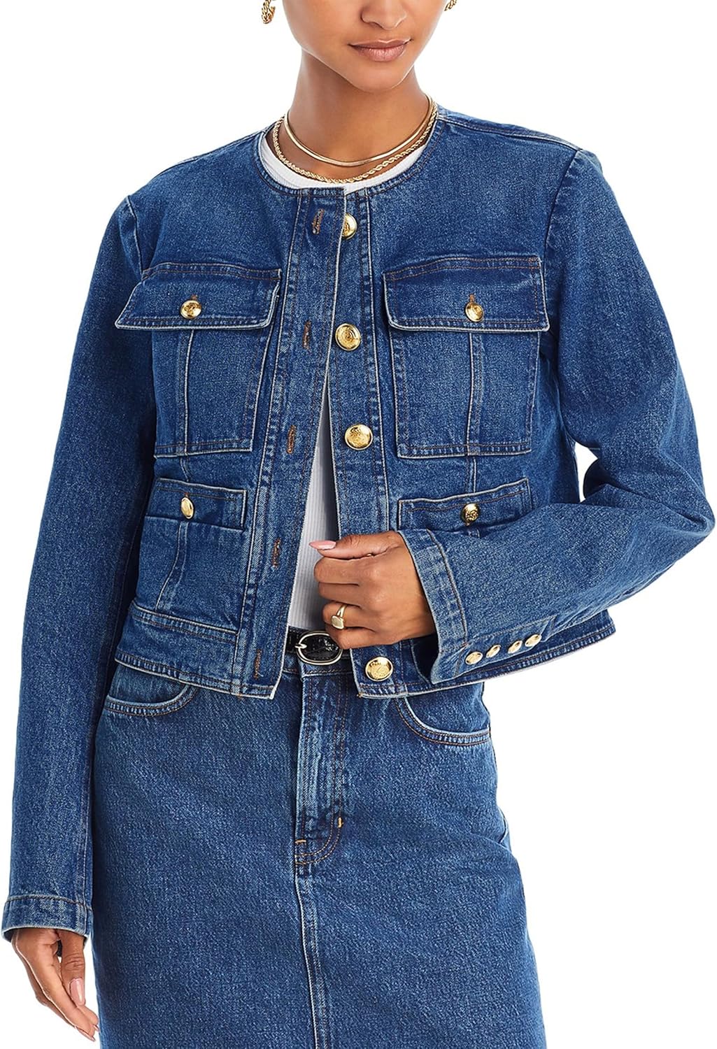 Nitzana Women's Cropped Denim Jacket Long sleeve Button Down Fall Winter Jean Jackets Coats with Pockets Trendy 2025