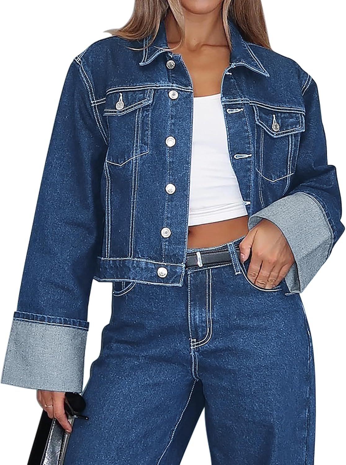 POLIRO Women's Denim Jacket Long Sleeve Button Down Jean Jacket Women with Pockets - Image 6