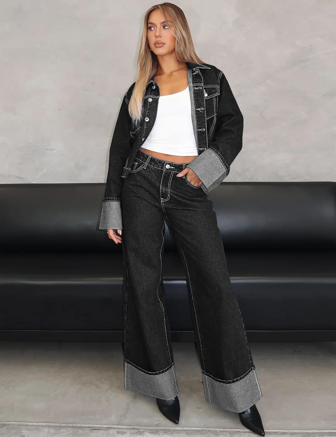 POLIRO Women's Denim Jacket Long Sleeve Button Down Jean Jacket Women with Pockets - Image 5