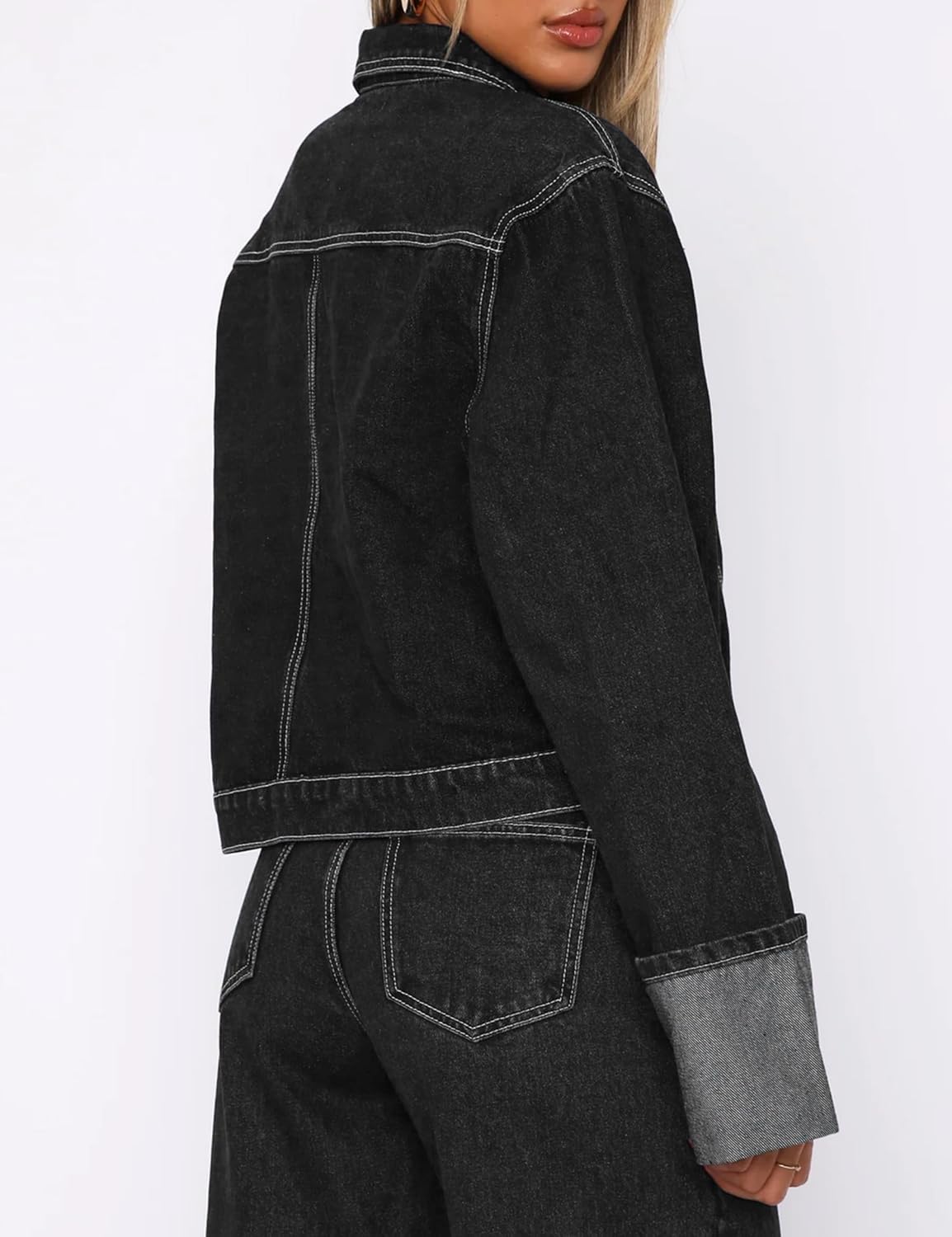 POLIRO Women's Denim Jacket Long Sleeve Button Down Jean Jacket Women with Pockets - Image 2