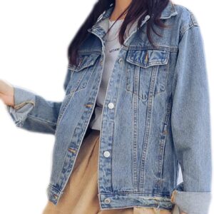Saukiee Oversized Denim Jacket Distressed Boyfriend Jean Coat Jeans Trucker Jacket for Women Girls