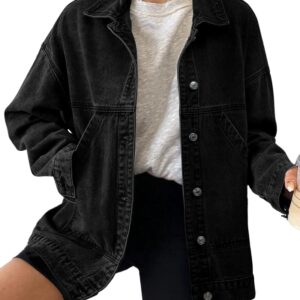 SHEWIN Womens Denim Jacket Casual Long Sleeve Drop Shoulder Button Front Jean Jacket Coat With Pockets