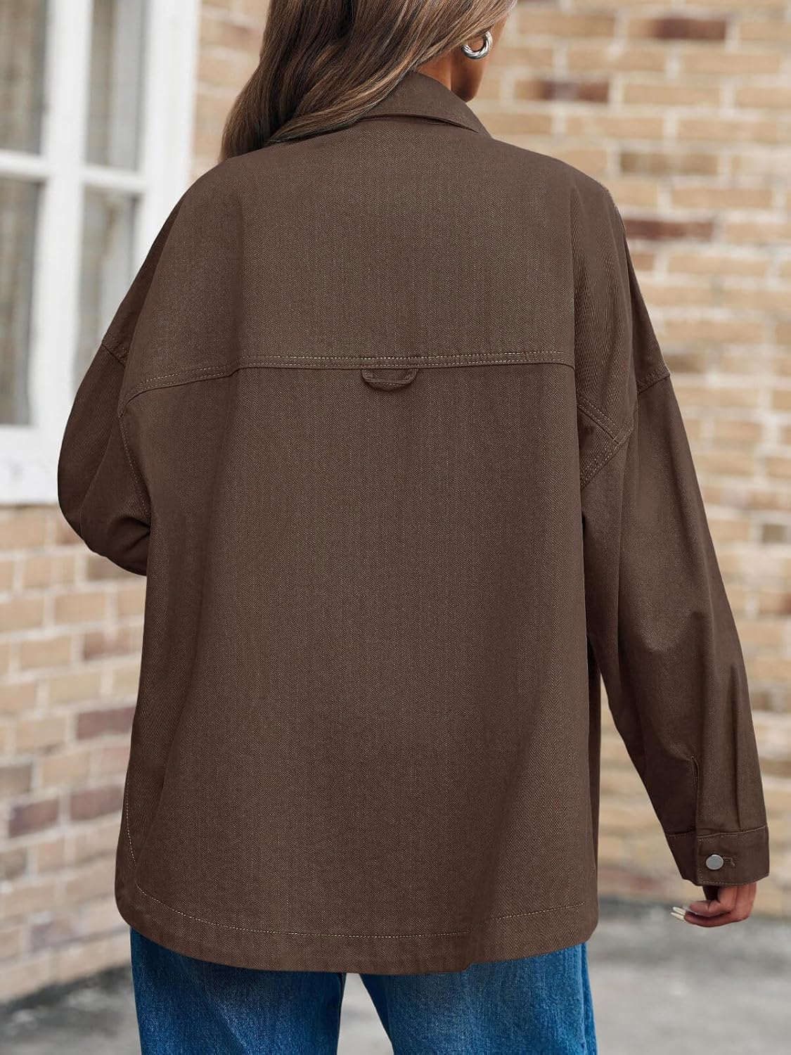 Tankaneo Womens Oversized Denim Shirt Jacket Button Down Long Sleeve Fall Casual Jean Shackets - Image 5