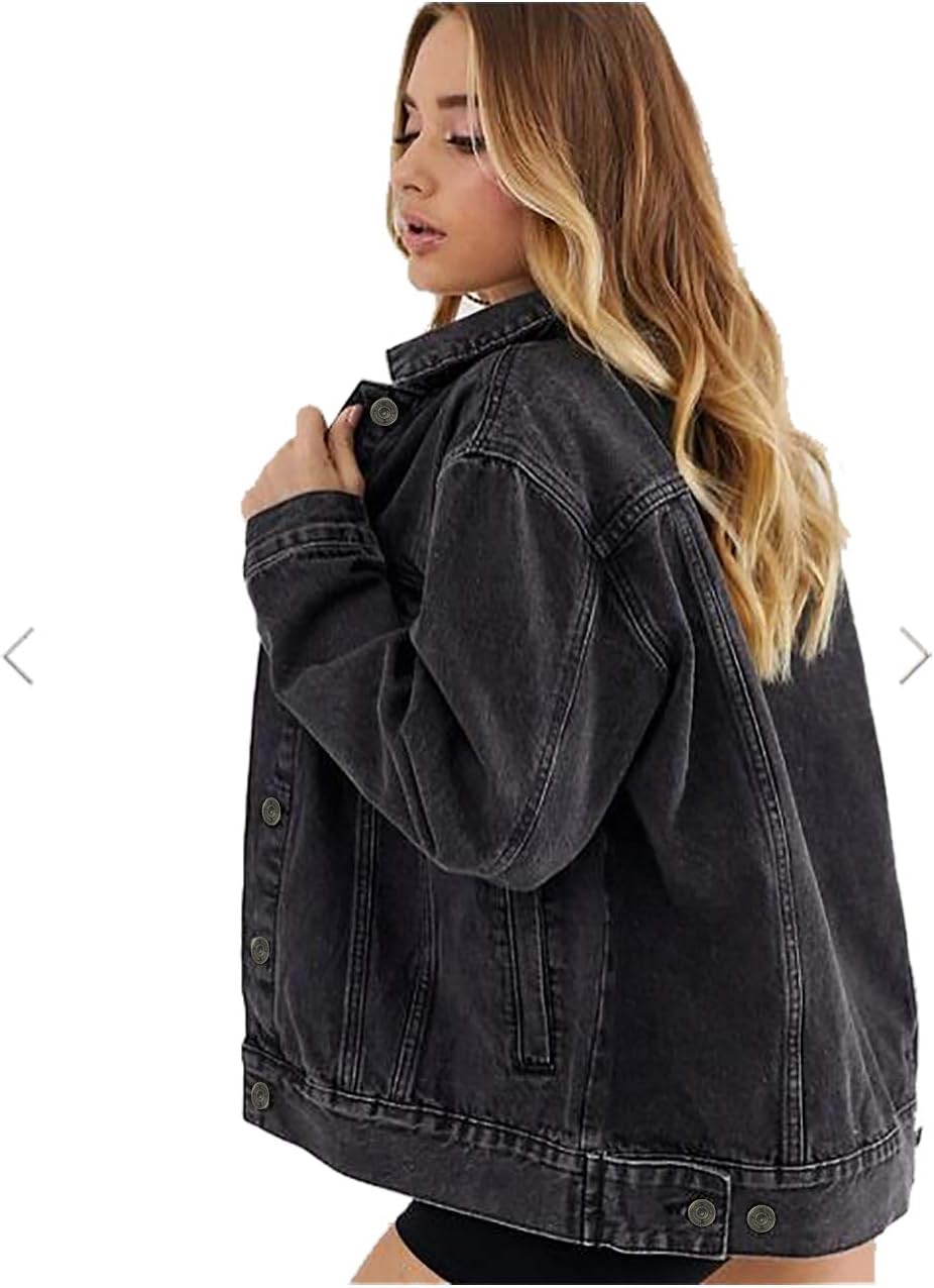 Tsher Women's Oversize Vintage Washed Denim Jacket Long Sleeve Classic Loose Jean Trucker Jacket D003 - Image 2