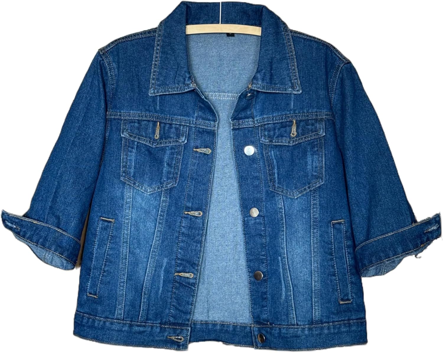 Unilexi Women's 3\/4 Sleeve Colored Cropped Denim Jacket Light Wash Short Jean Jacket Trucker Coat - Image 7