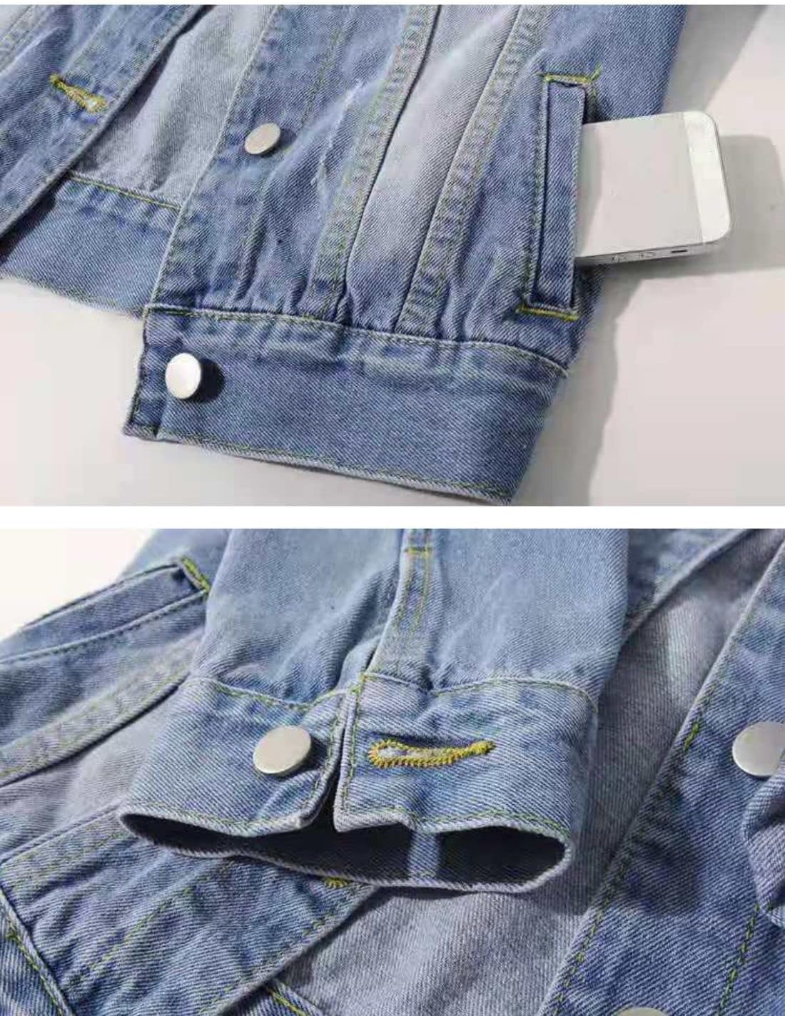 Unilexi Women's 3\/4 Sleeve Colored Cropped Denim Jacket Light Wash Short Jean Jacket Trucker Coat - Image 5