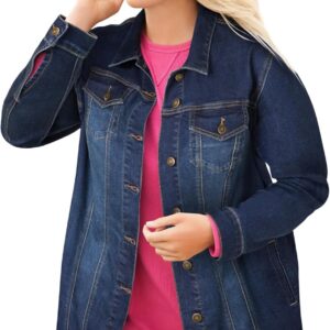 Woman Within Plus Size Long Stretch Denim Jacket Oversized Jean Jacket
