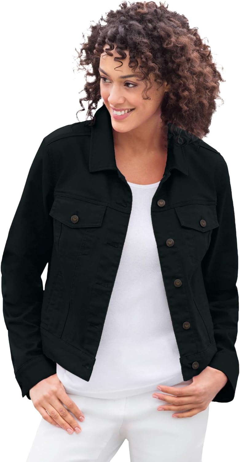Woman Within Plus Size Stretch Denim Jacket Cropped Jean Jacket - Image 9