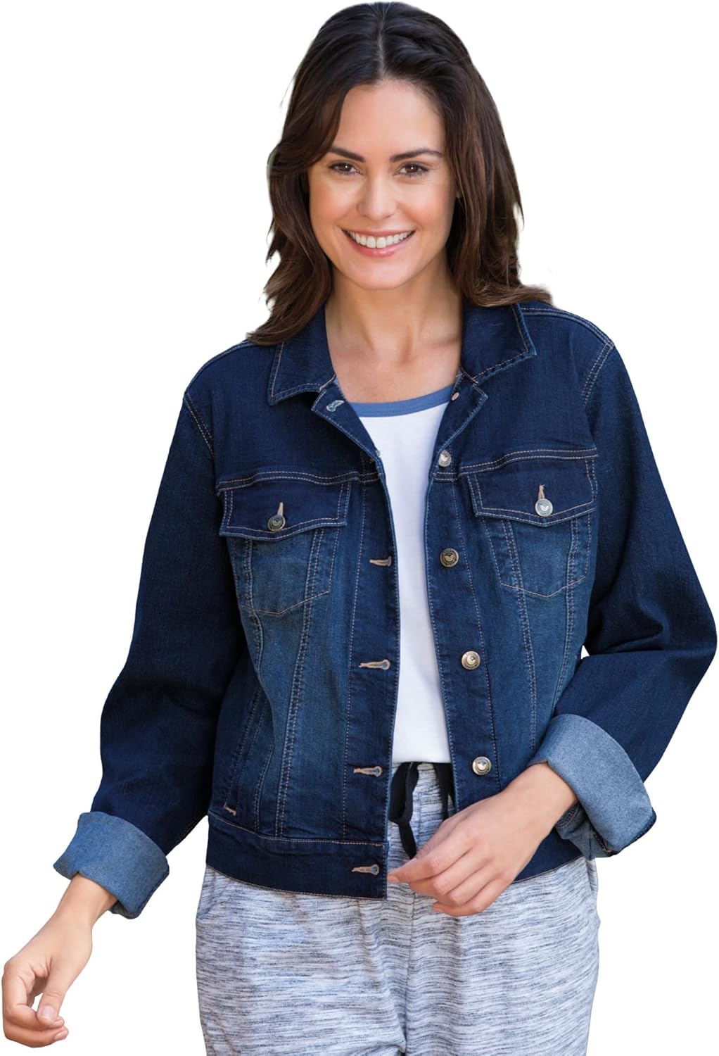 Woman Within Plus Size Stretch Denim Jacket Cropped Jean Jacket - Image 7