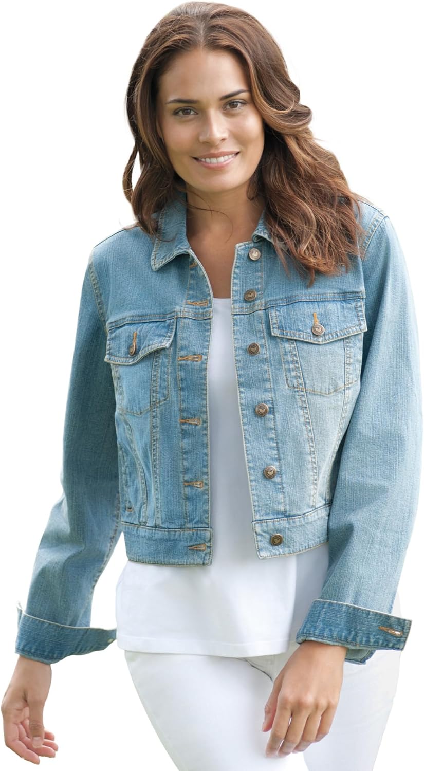 Woman Within Plus Size Stretch Denim Jacket Cropped Jean Jacket - Image 13