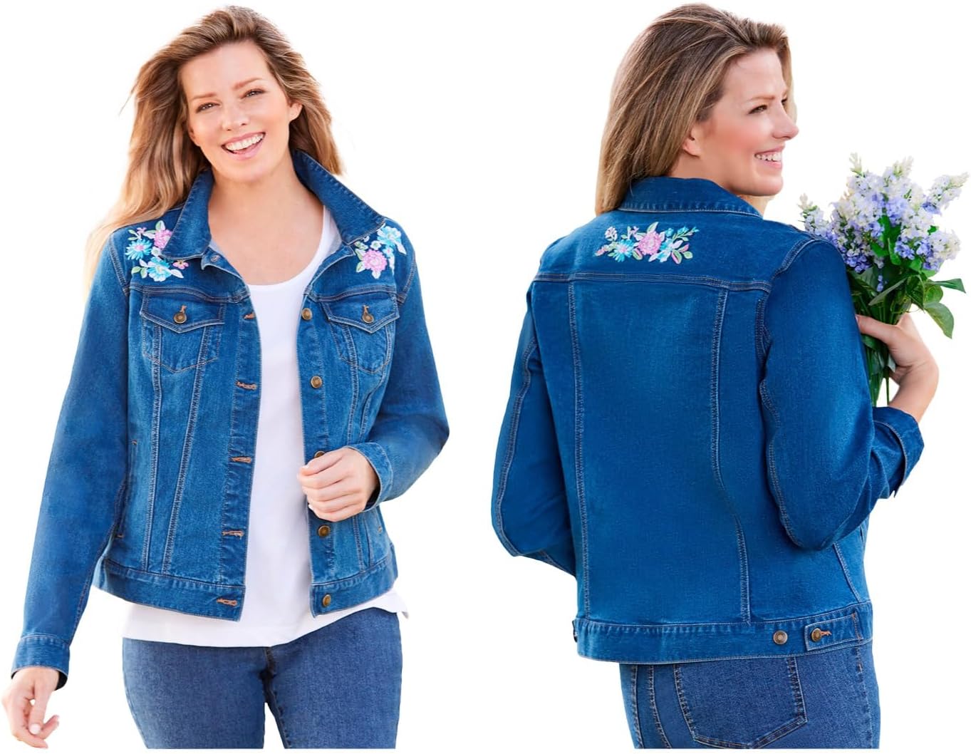 Woman Within Plus Size Stretch Denim Jacket Cropped Jean Jacket - Image 14