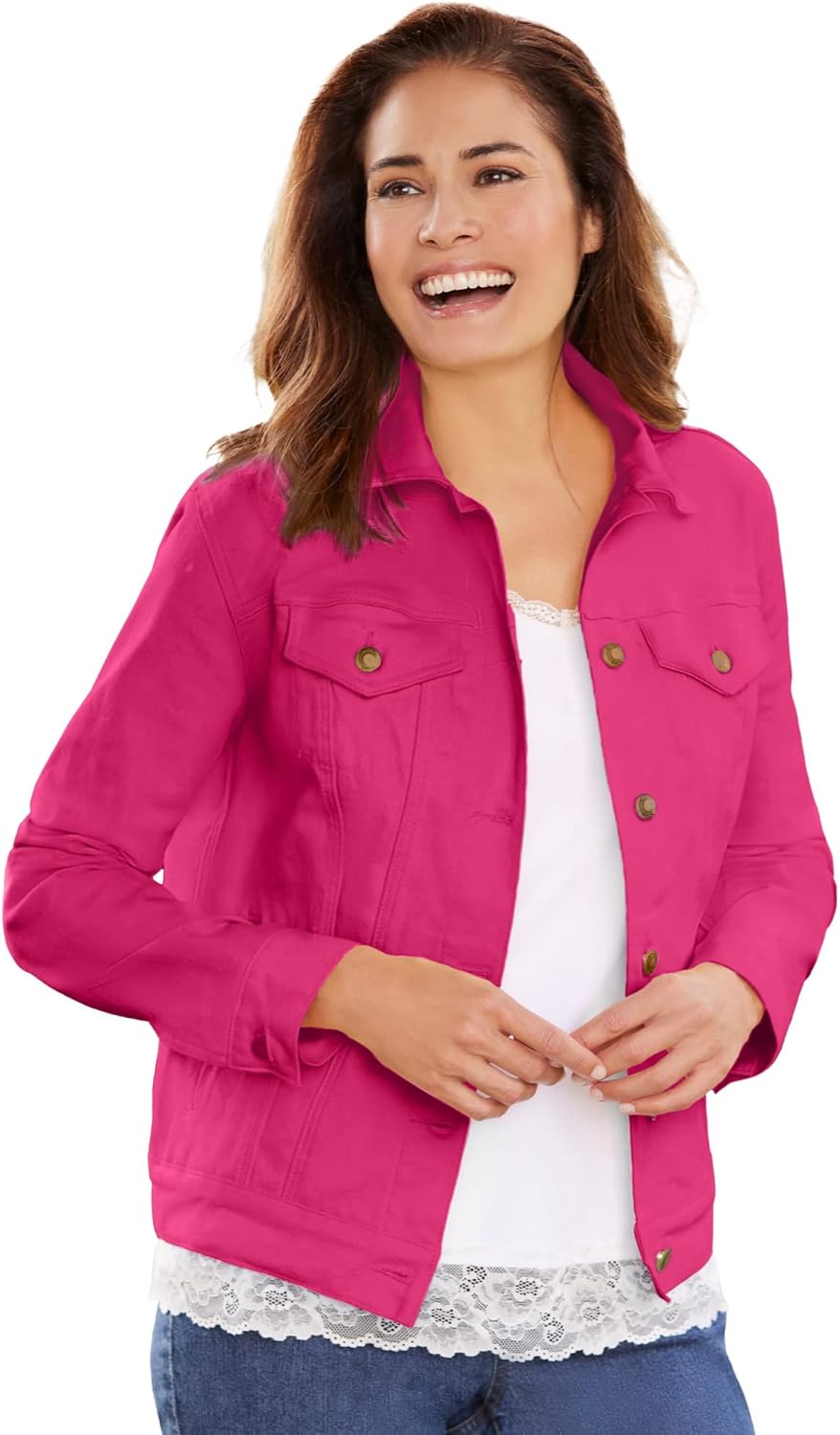 Woman Within Plus Size Stretch Denim Jacket Cropped Jean Jacket - Image 8