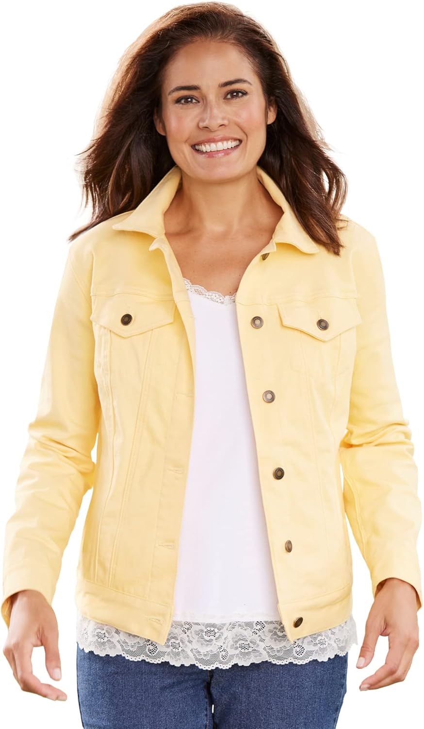 Woman Within Plus Size Stretch Denim Jacket Cropped Jean Jacket - Image 11