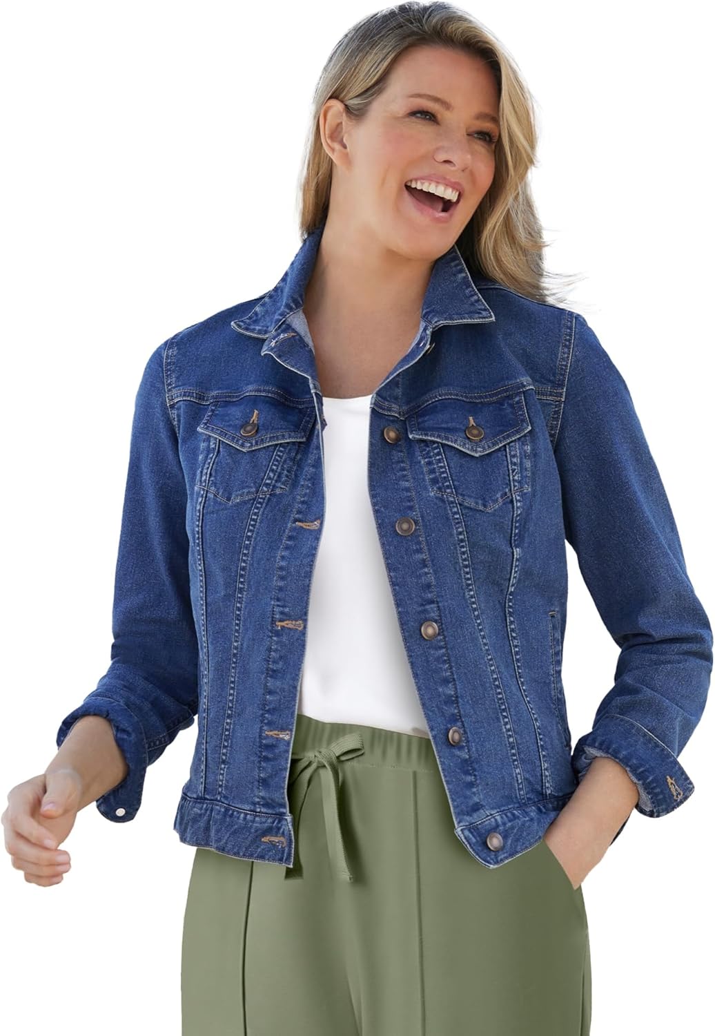 Woman Within Plus Size Stretch Denim Jacket Cropped Jean Jacket - Image 12