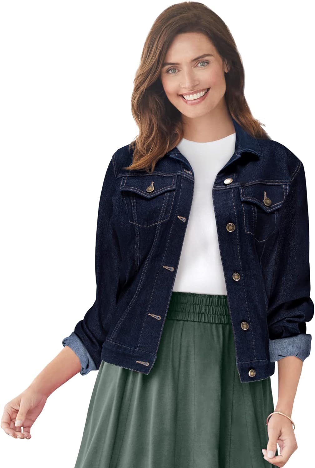 Woman Within Plus Size Stretch Denim Jacket Cropped Jean Jacket - Image 10