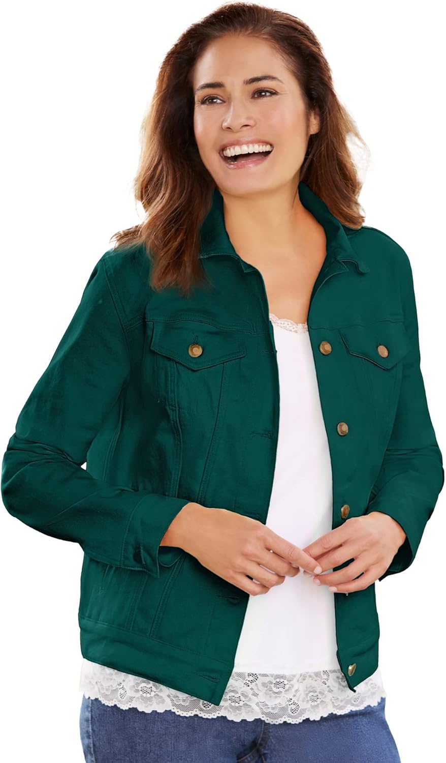 Woman Within Plus Size Stretch Denim Jacket Cropped Jean Jacket - Image 15